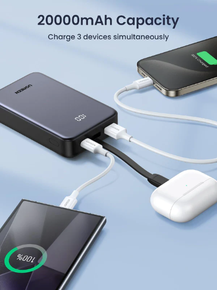 UGREEN 20000mAh 20W Power Bank with Integrated Type-C Cable – PB505 – 45762 – 1 Year Warranty