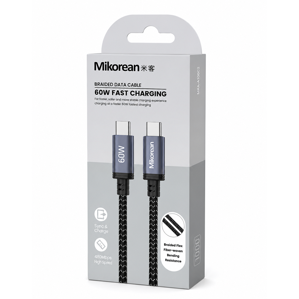 Mikorean 60W USB-C to USB-C Braided Fast Charging Cable