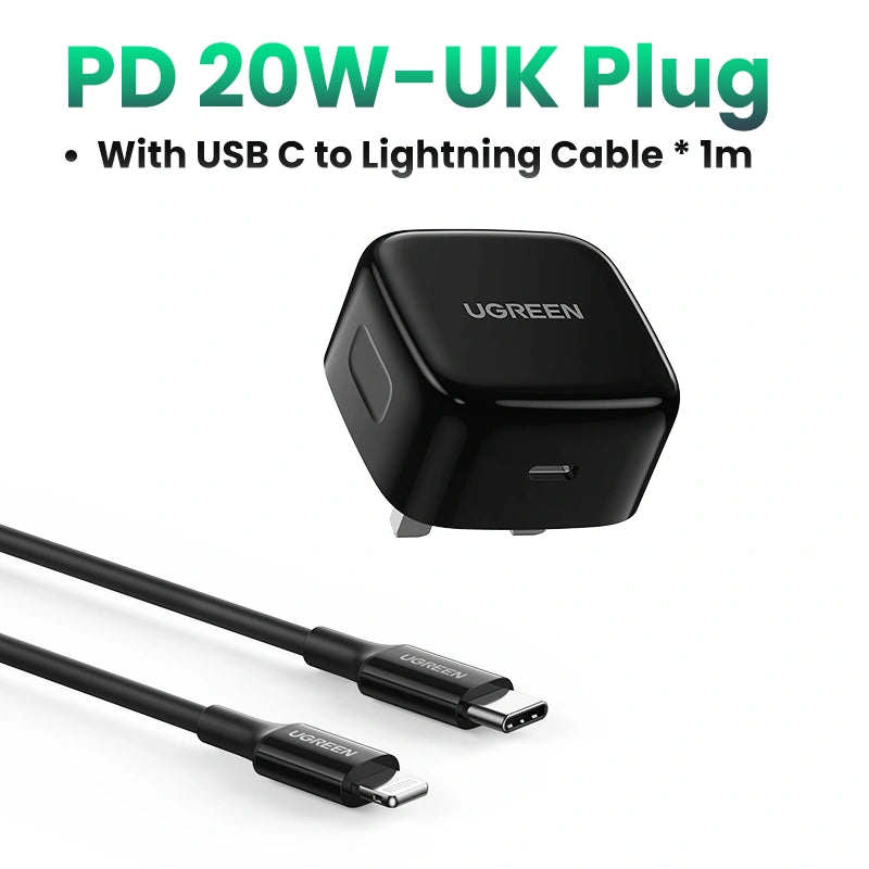 UGREEN 20W Type-C PD Fast Charger With MFI Type-C to Lightning 1 Meter Cable Set – Black – CD137 – 60624 – 1 Year Warranty