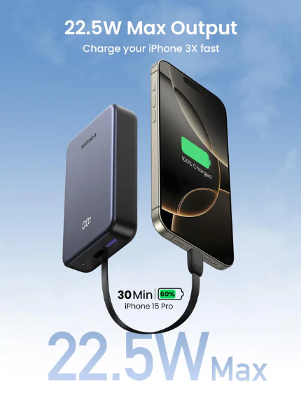 UGREEN 20000mAh 20W Power Bank with Integrated Type-C Cable – PB505 – 45762 – 1 Year Warranty