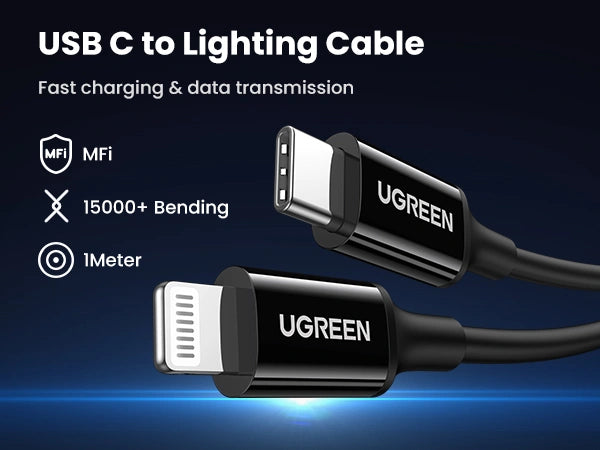 UGREEN 20W Type-C PD Fast Charger With MFI Type-C to Lightning 1 Meter Cable Set – Black – CD137 – 60624 – 1 Year Warranty