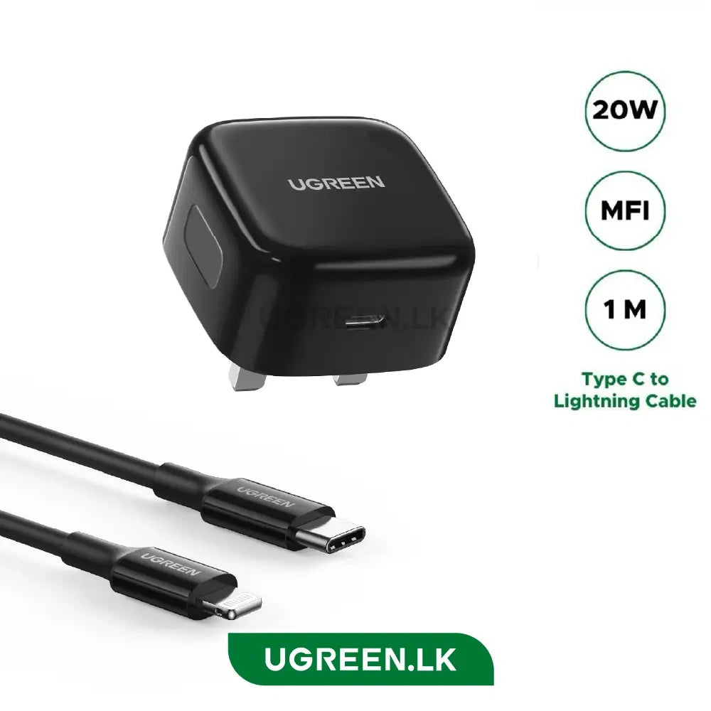 UGREEN 20W Type-C PD Fast Charger With MFI Type-C to Lightning 1 Meter Cable Set – Black – CD137 – 60624 – 1 Year Warranty