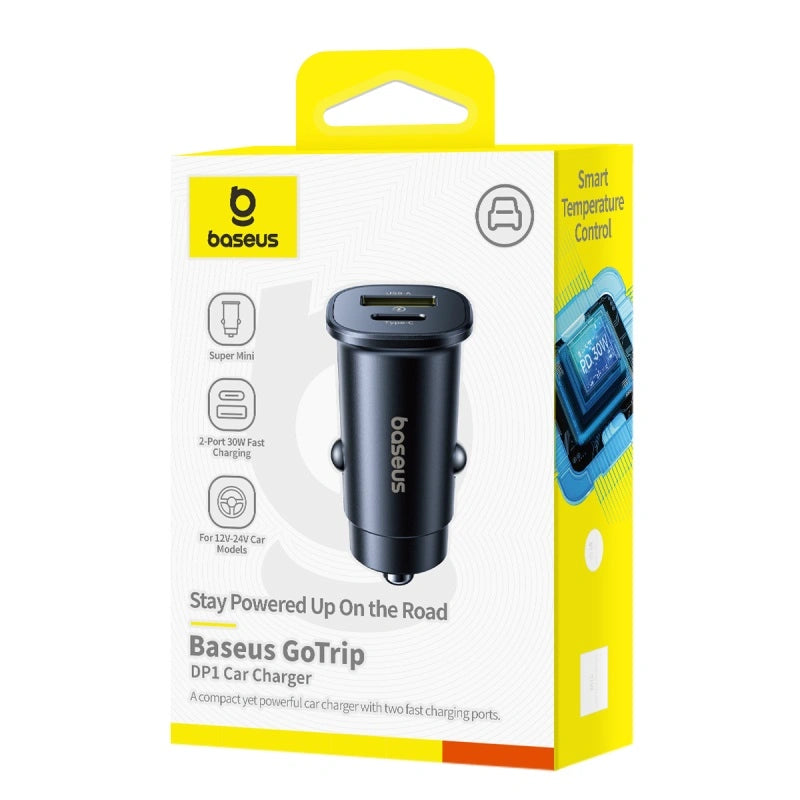 Baseus 30W GoTrip Car Charger Type – C+USB – Cosmic Black – 1 Year Warranty