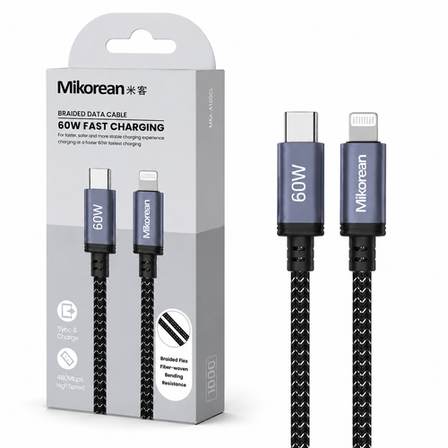 Mikorean 27W USB-C to Lightning Braided Fast Charging Cable