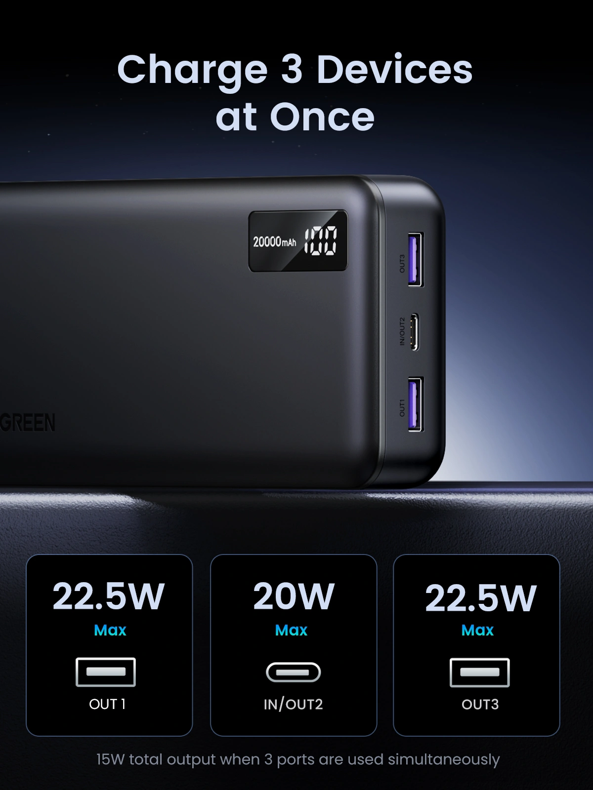 UGREEN 20000mAh 20W Two-way Fast Charging Power Bank – PB312 – 25683 – 1 Year Warranty