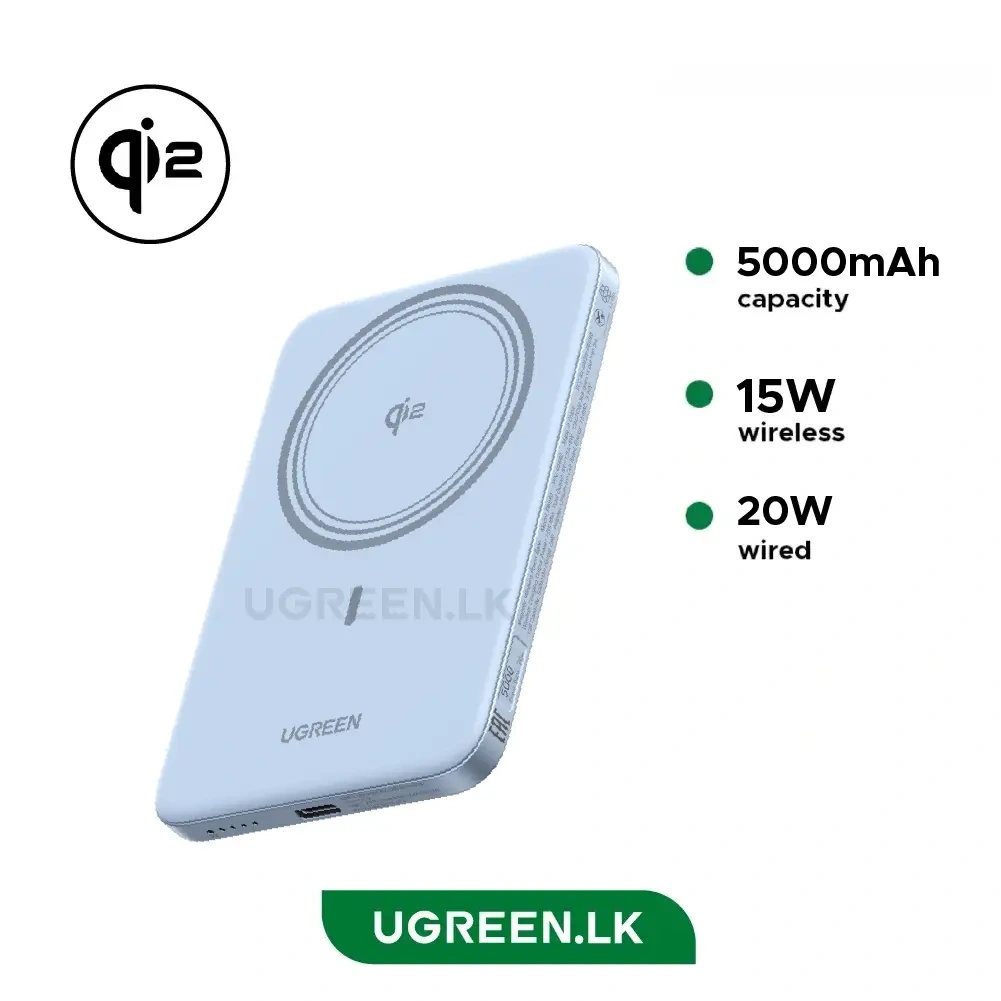 UGREEN 5000mAh Qi2 15W Magflow Air Power Bank, 8.6mm Ultra-Slim (Star Light Blue) – PB580 – 65840B – 1 Year Warranty