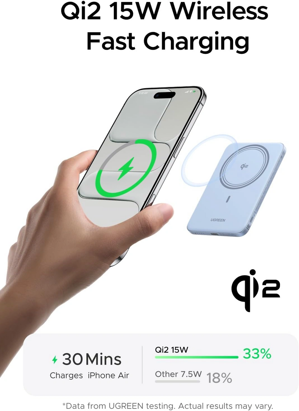 UGREEN 5000mAh Qi2 15W Magflow Air Power Bank, 8.6mm Ultra-Slim (Star Light Blue) – PB580 – 65840B – 1 Year Warranty