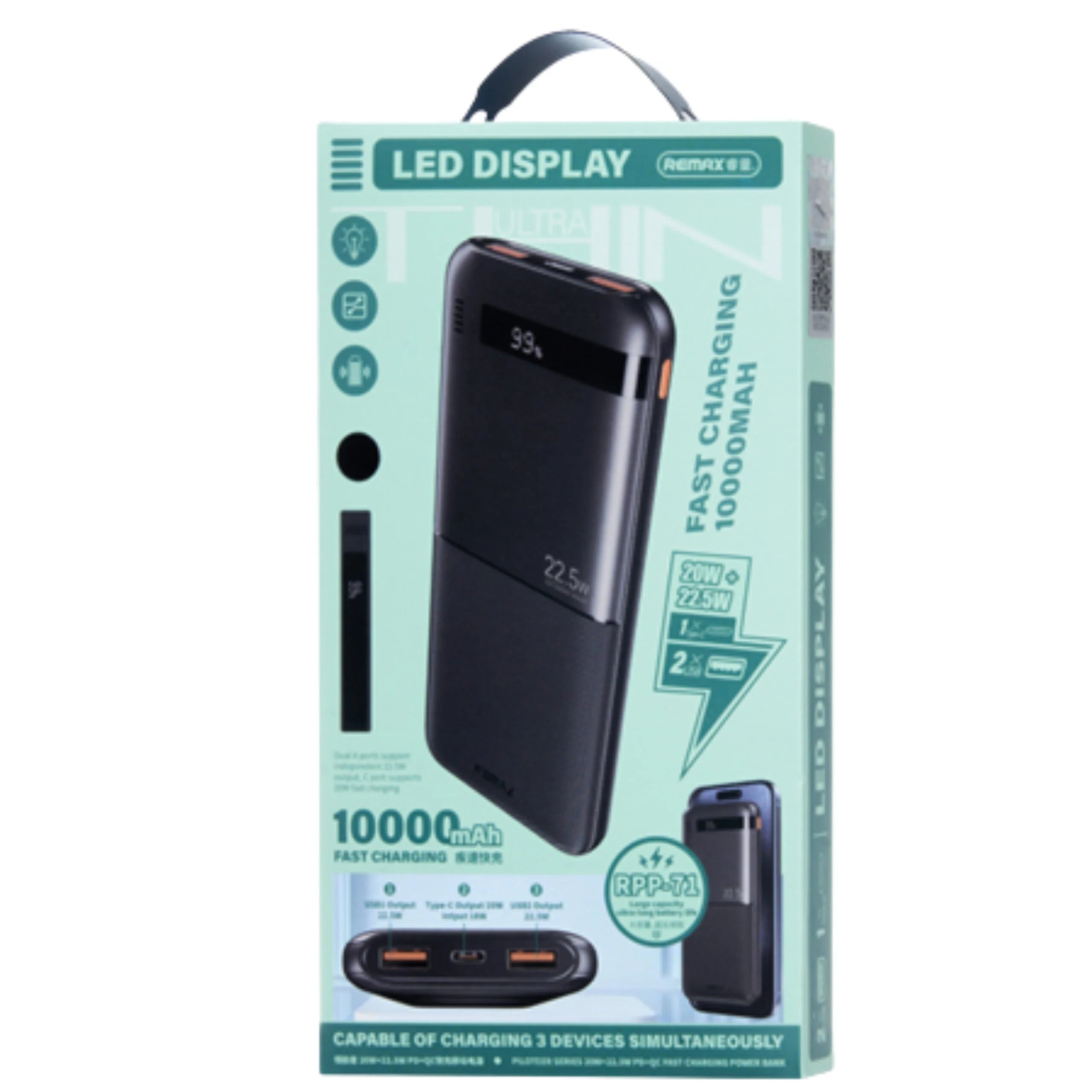 REMAX RPP-71 10000mAh 22.5W PD Fast Charging Power Bank with LED Display