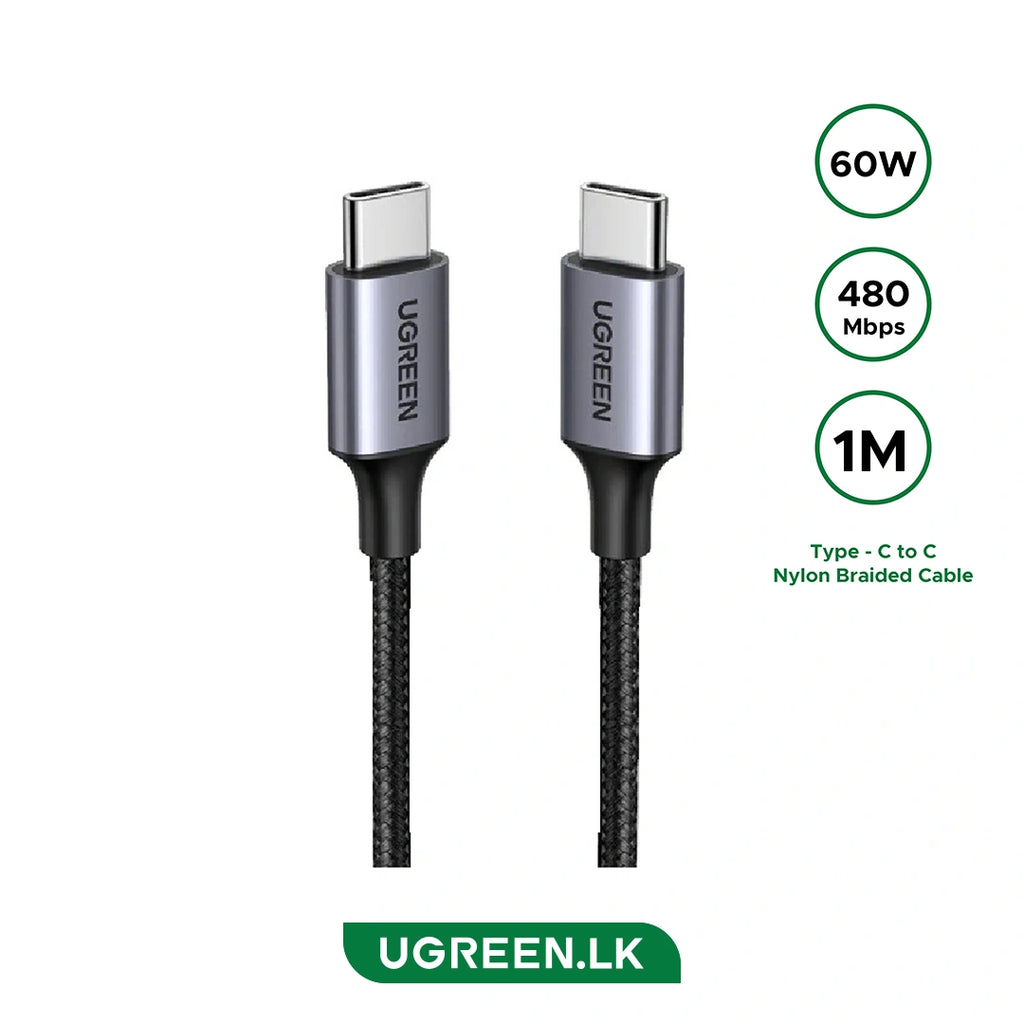 UGREEN 1 Meter 60W Type-C to Type-C PD Round Cable Nickel Plating Aluminum Shell – US261 – 50150 – 1 Year Warranty