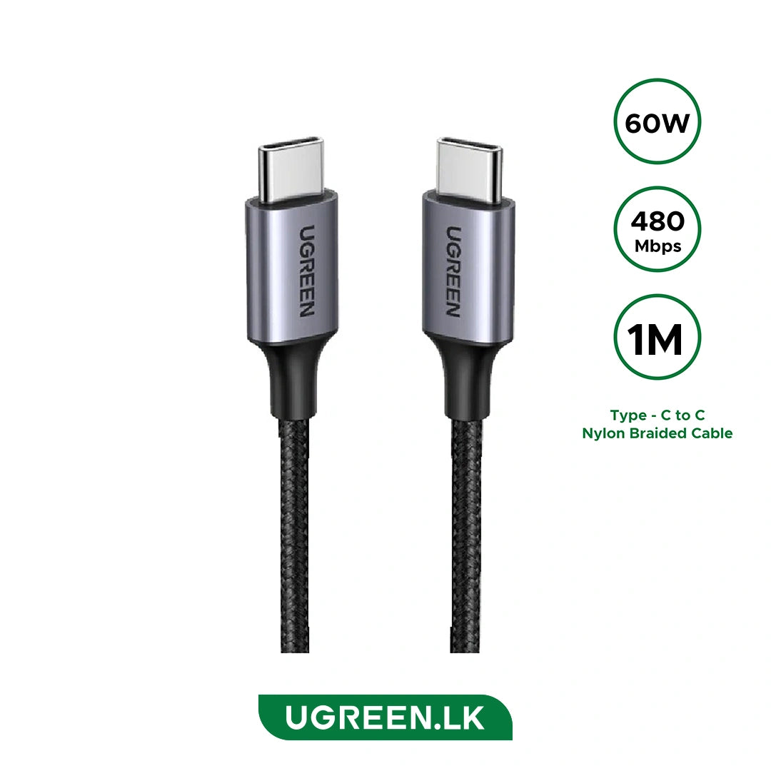 UGREEN 1 Meter 60W Type-C to Type-C PD Round Cable Nickel Plating Aluminum Shell – US261 – 50150 – 1 Year Warranty