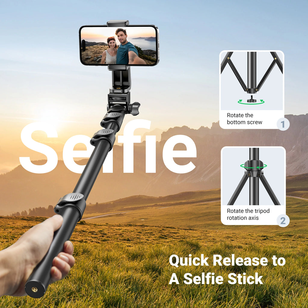 UGREEN 1.7 Meter Floor Tripod And Selfie Stick with Bluetooth Remote – LP680 – 15609
