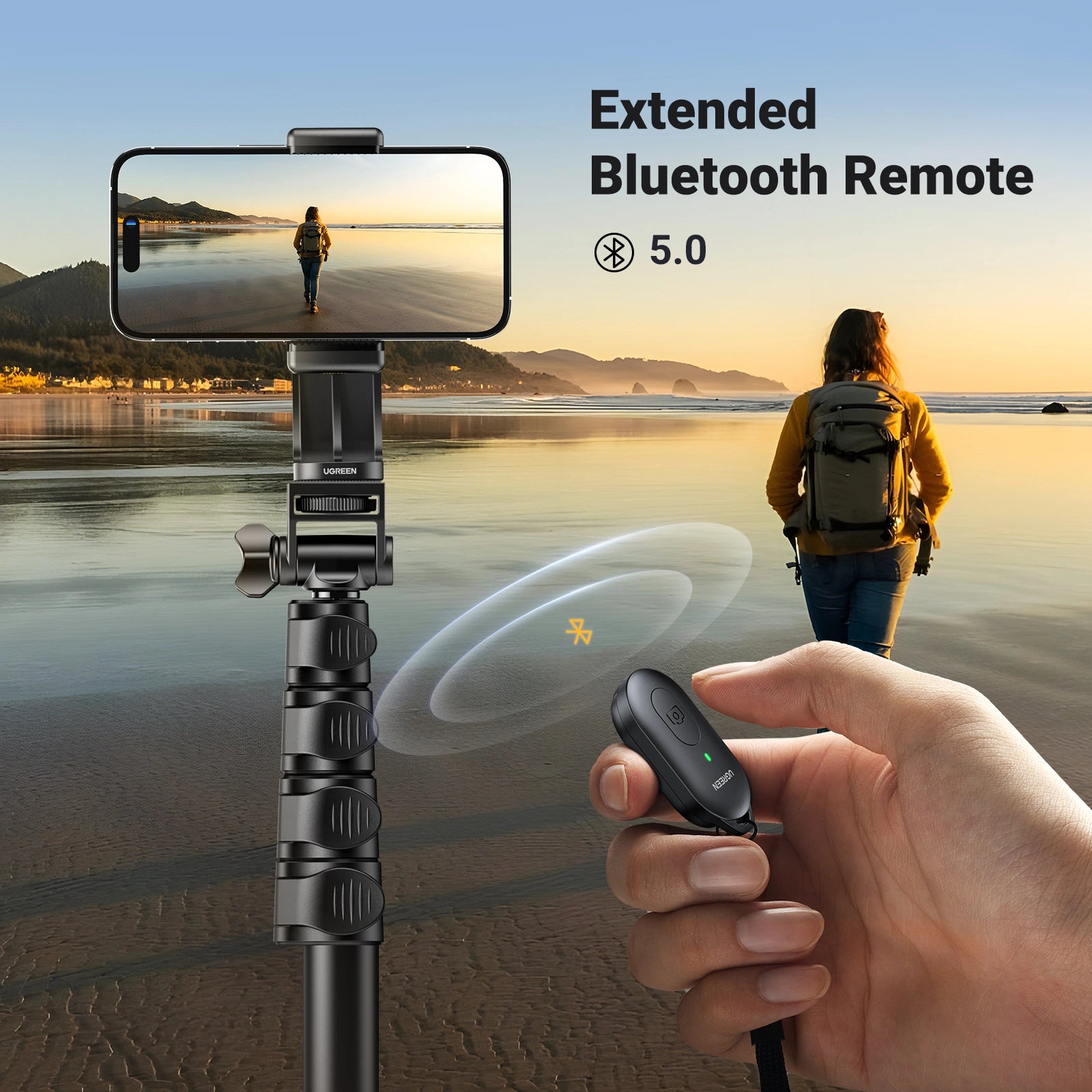 UGREEN 1.7 Meter Floor Tripod And Selfie Stick with Bluetooth Remote – LP680 – 15609