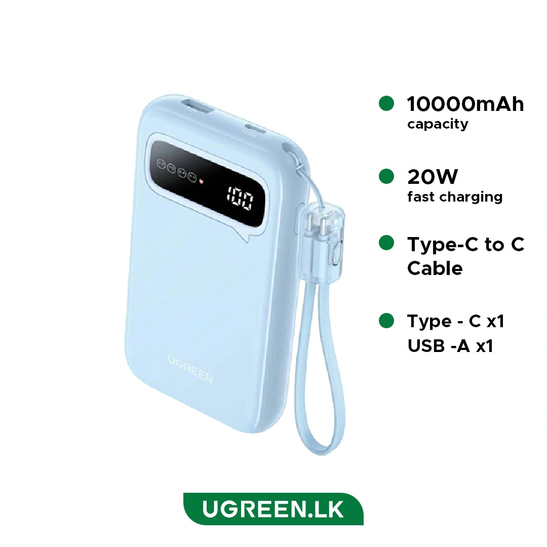 UGREEN 10000mAh 20W Two-way Fast Charging Power Bank with Type-C to Type-C Cable – PB522 – 45423B – 1 Year Warranty