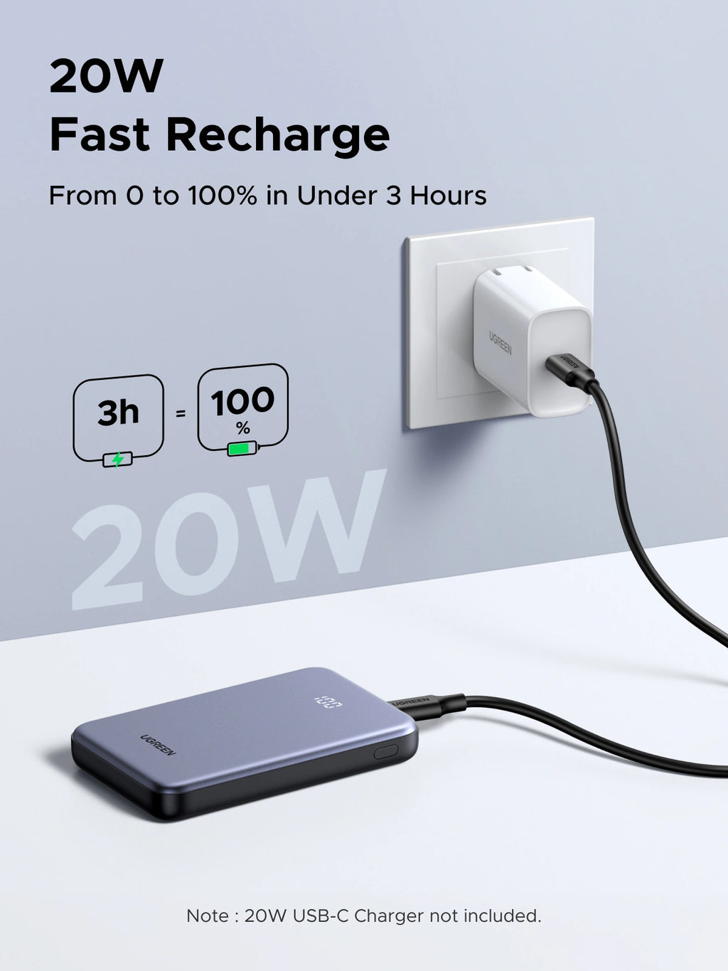 UGREEN 10000mAh 20W Zapix Series Two-way Fast Charging Power Bank – PB507 – 75131B – 1 Year Warranty