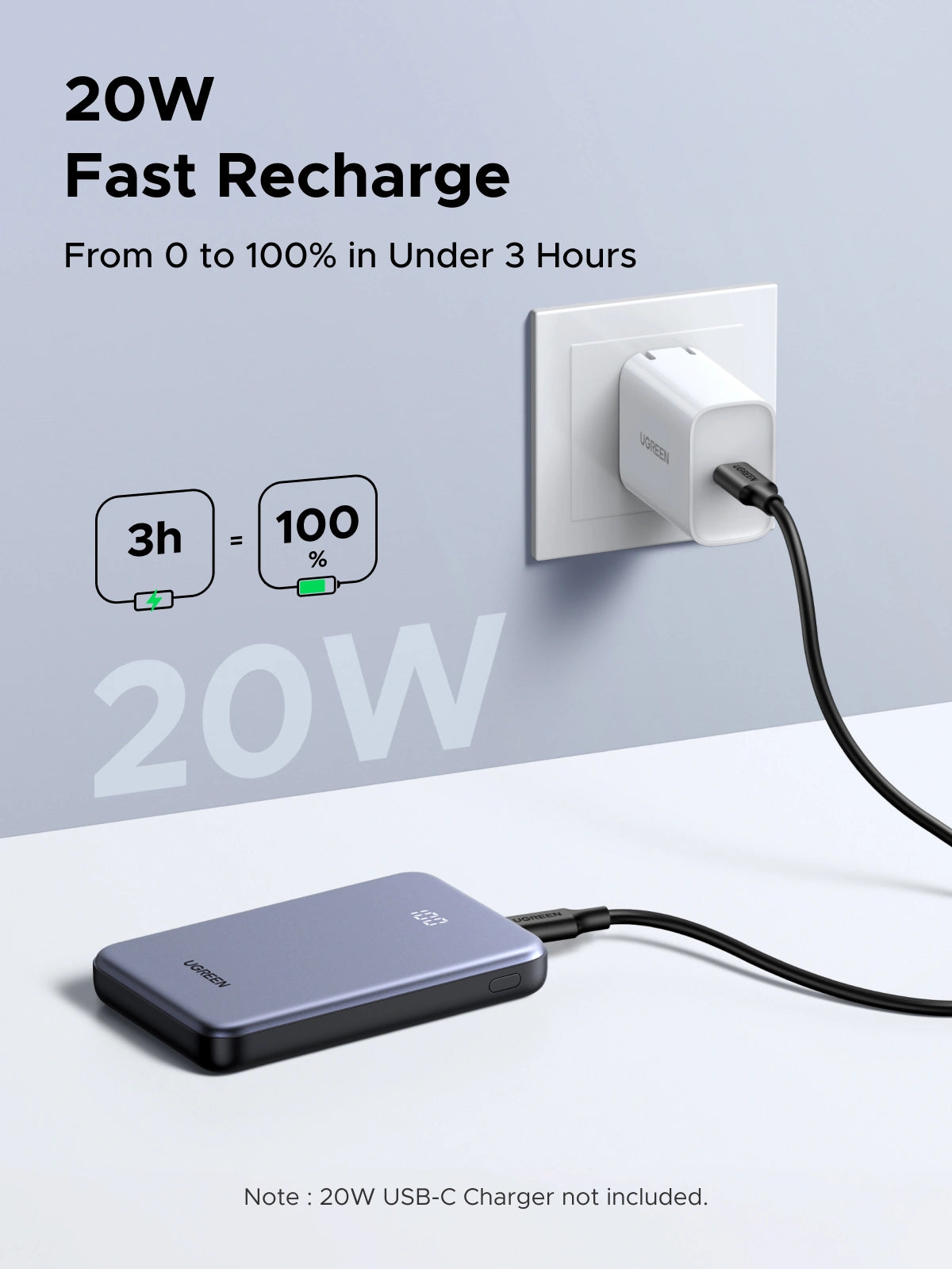 UGREEN 10000mAh 20W Zapix Series Two-way Fast Charging Power Bank – PB507 – 75131B – 1 Year Warranty