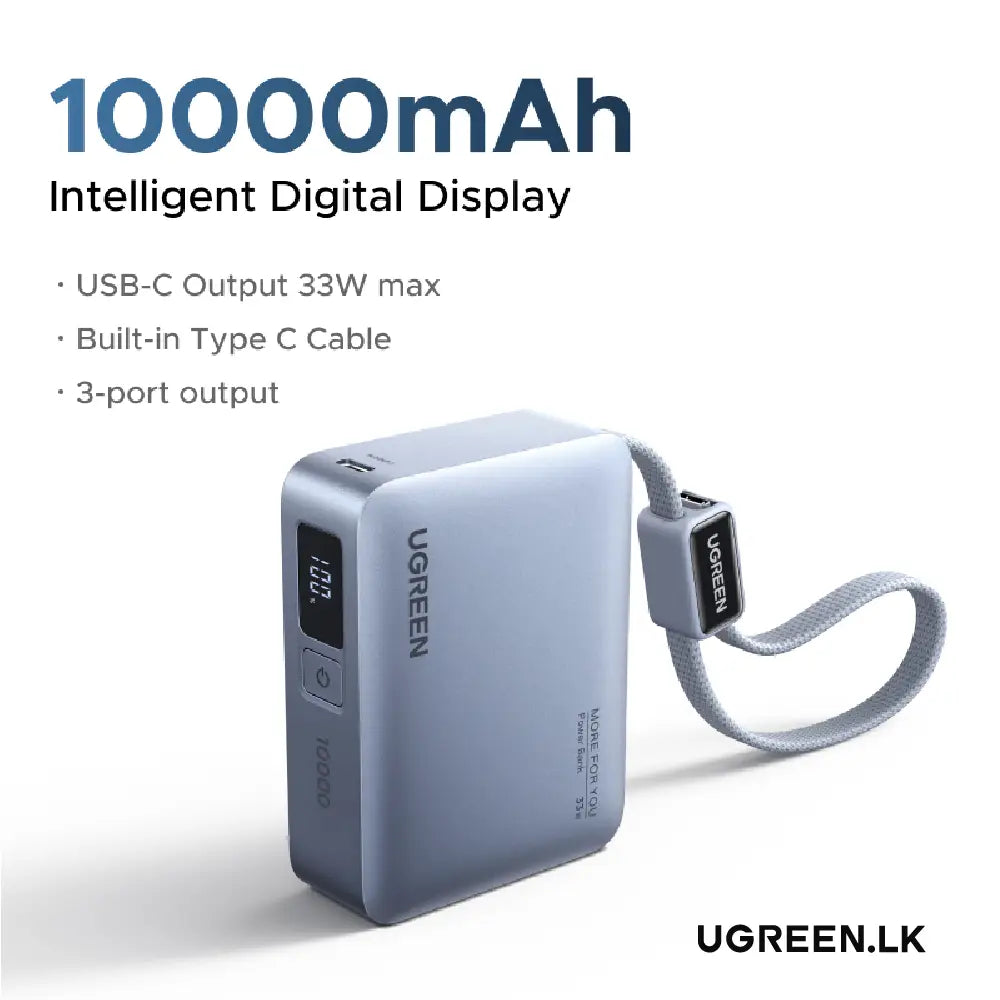 UGREEN 10000mAh 33W Fast Charging Power Bank With Type C Cable – PB584 – 75173B – 1 Year Warranty