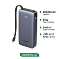 UGREEN 20000mAh 45W Power Bank with Built-in Cable – PB536 – 55988B – 1 Year Warranty