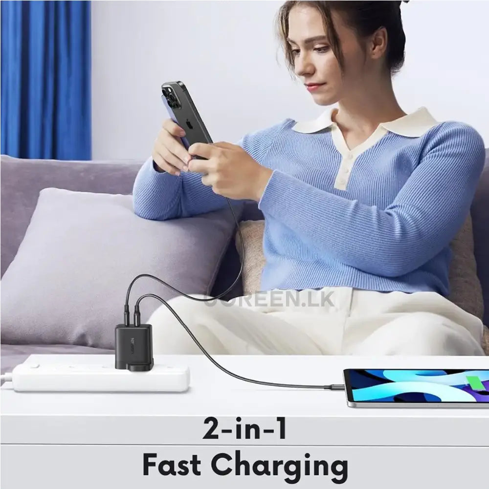UGREEN 20W Type-C + USB A Port Fast Charger UK Pin (Black)- X227 – 45304 – 1 Year Warranty