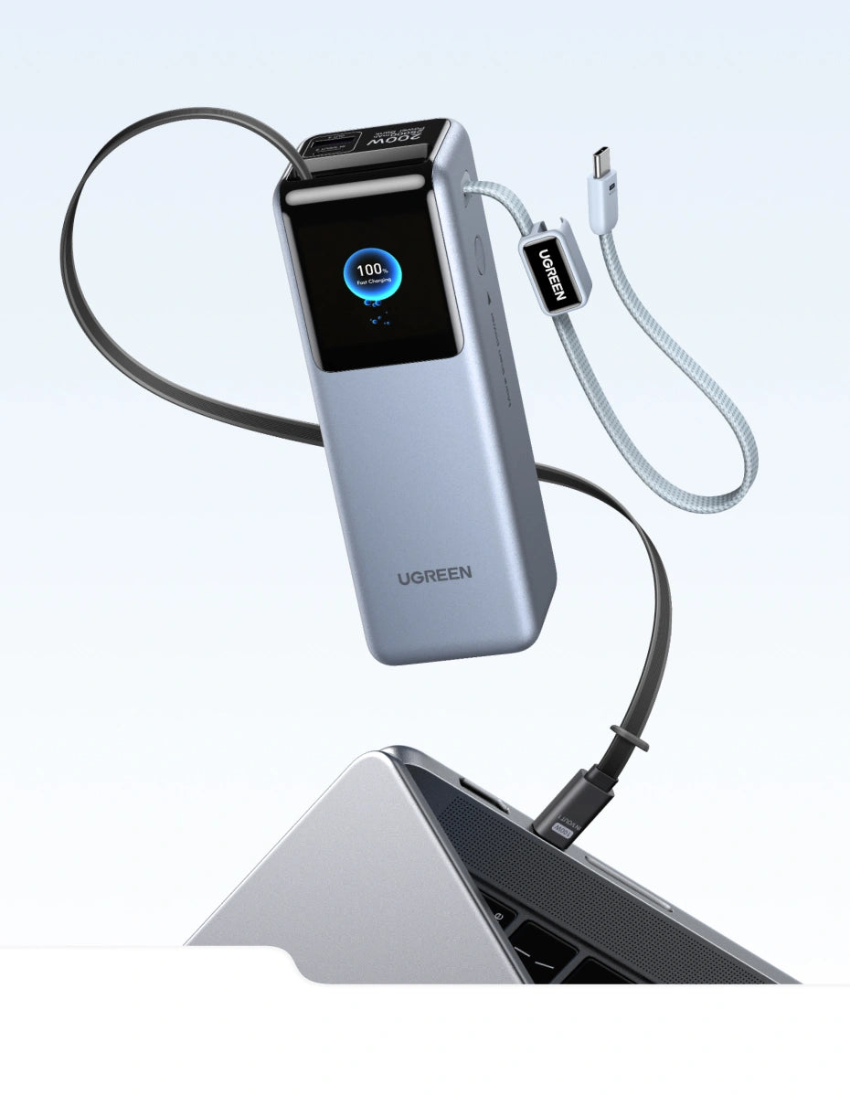 UGREEN 25000mAh – 200W Nexode Pro Power Bank with 35cm Braided Cable + 65cm Retractable Cable – PB728 – 75702B – 1 Year Warranty