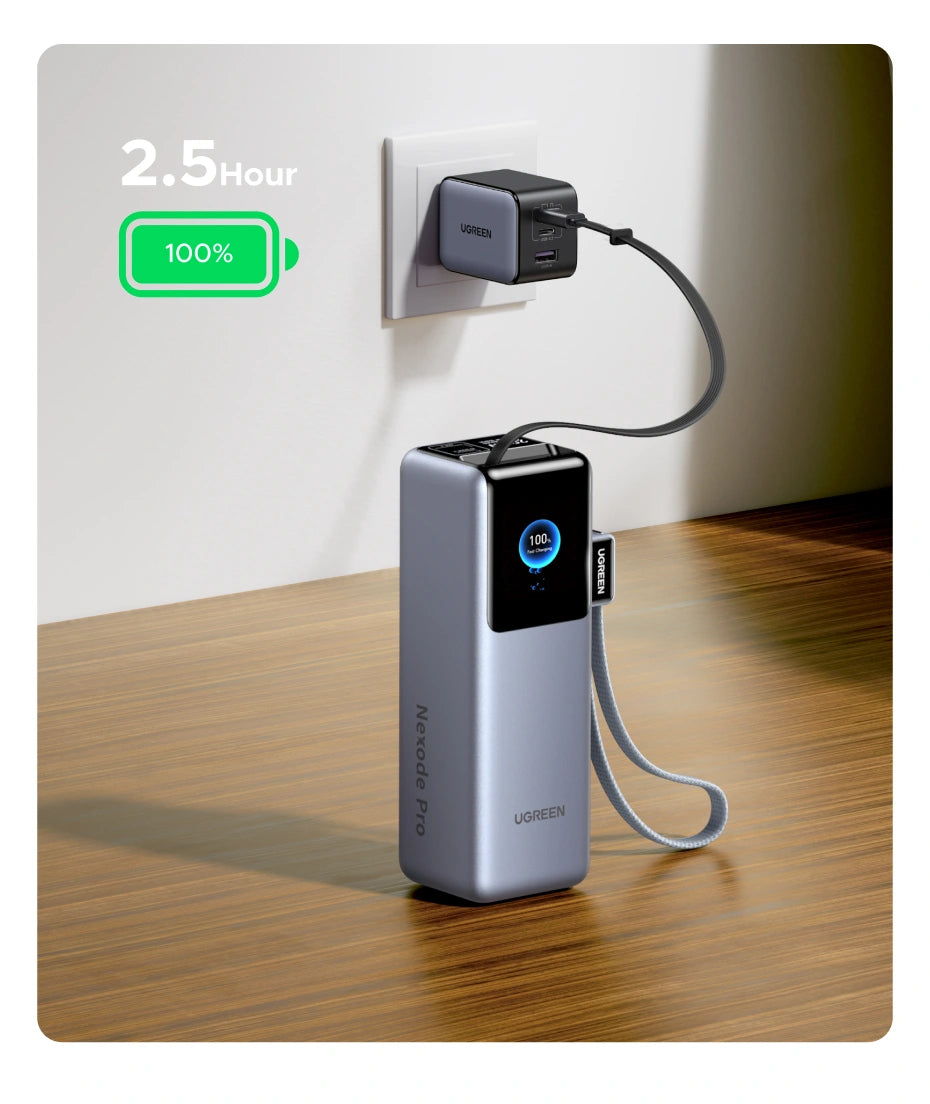 UGREEN 25000mAh – 200W Nexode Pro Power Bank with 35cm Braided Cable + 65cm Retractable Cable – PB728 – 75702B – 1 Year Warranty
