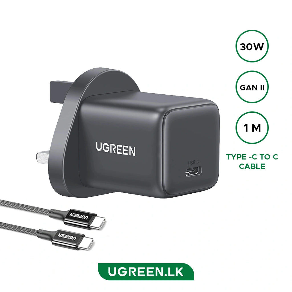 UGREEN 30W Type-C GaN Fast Charger UK with Type-C Cable – X513 – 75958 – 1 Year Warranty