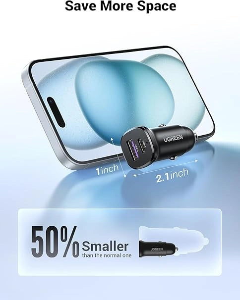 UGREEN 30W Type-C + USB Dual Port Car Charger – EC305 – 25845 – 1 Year Warranty