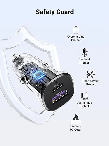 UGREEN 30W Type-C + USB Dual Port Car Charger – EC305 – 25845 – 1 Year Warranty