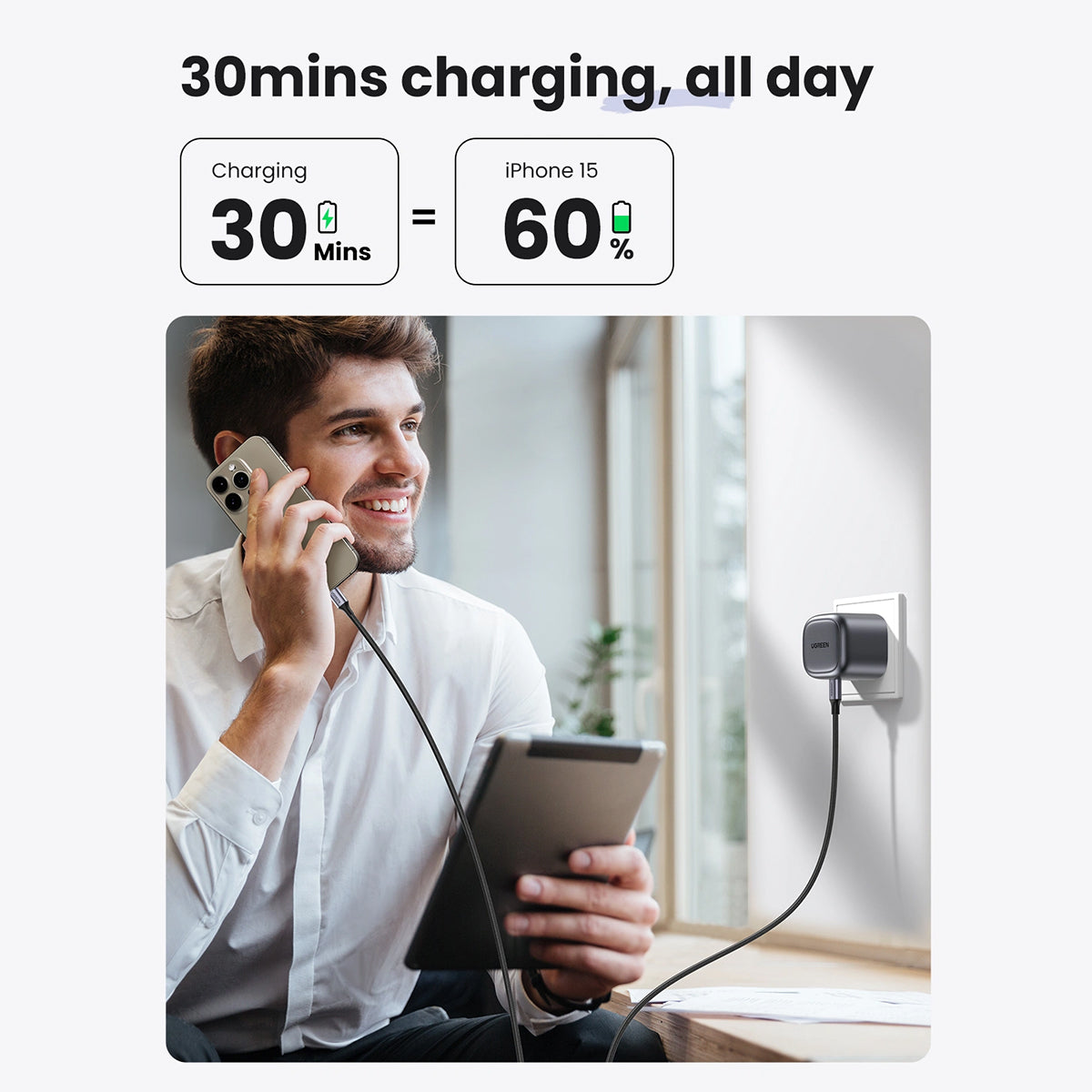 UGREEN 30W UK Pin Type-C GaN Fast Charger – CD305 – 90878 – 1 Year Warranty