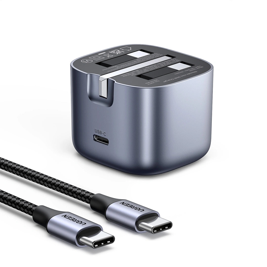 UGREEN 30W USB-C Nexode GaN PD Fast Charger UK (Space Gray) with Type-C to Type-C Cable – CD305 – 25114 – 1 Year Warranty