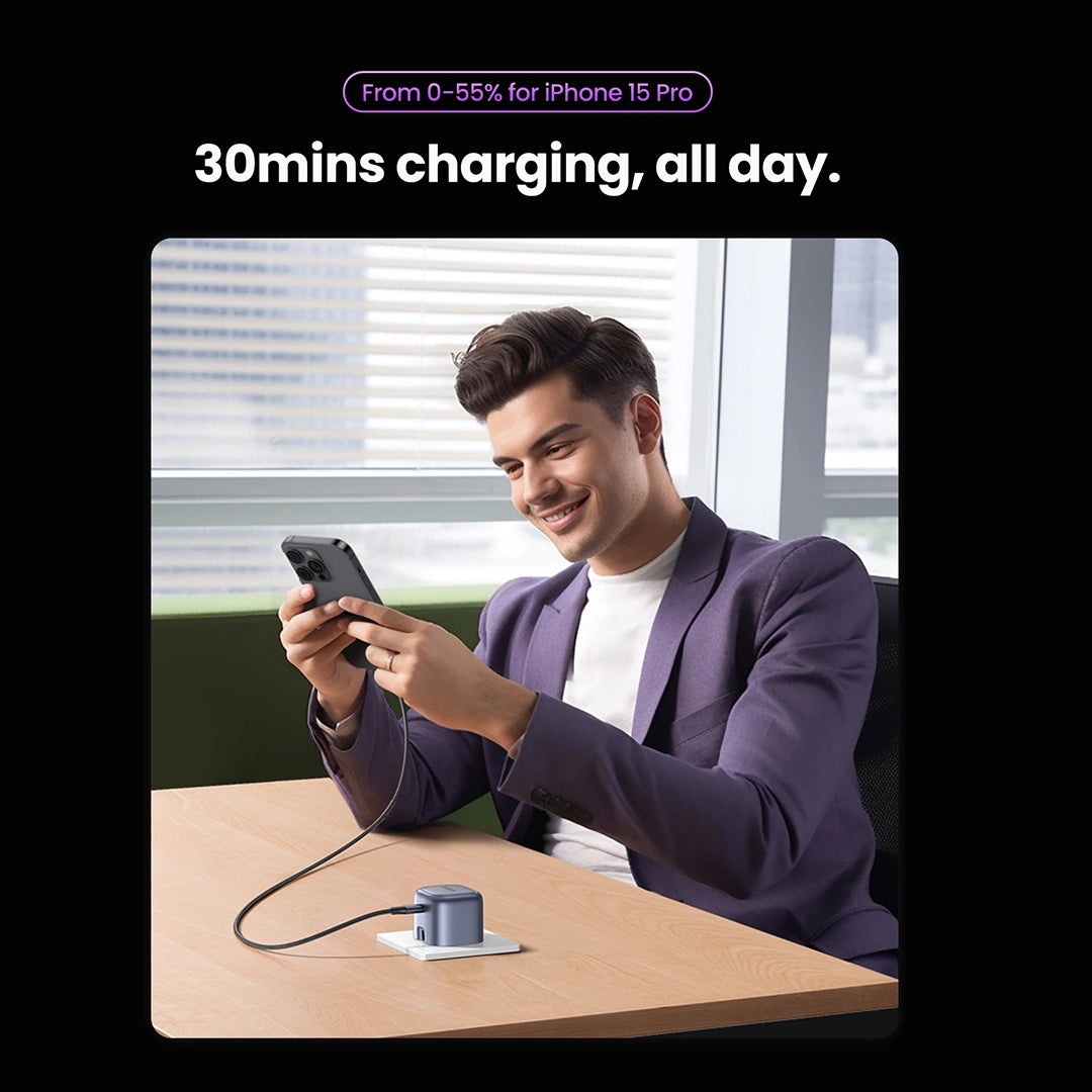 UGREEN 30W USB-C Nexode GaN PD Fast Charger UK (Space Gray) with Type-C to Type-C Cable – CD305 – 25114 – 1 Year Warranty