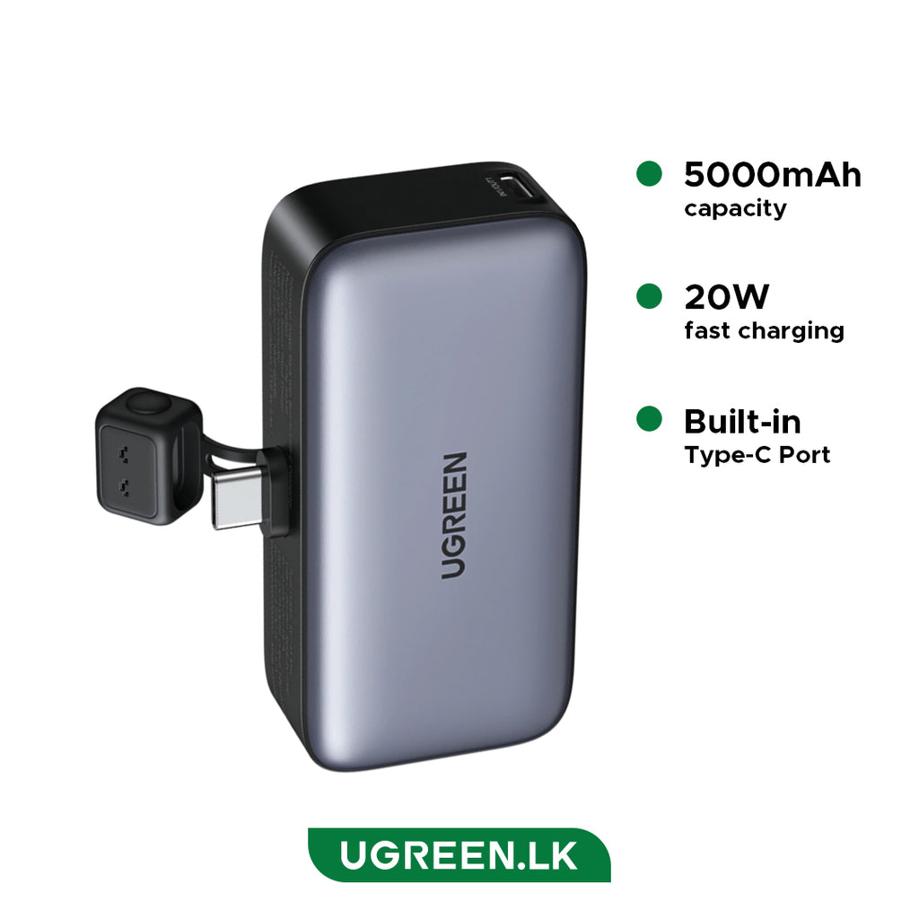 UGREEN 5000mAh 20W Power Bank with Built-in USB-C Connector – PB503 – 35338 – 1 Year Warranty