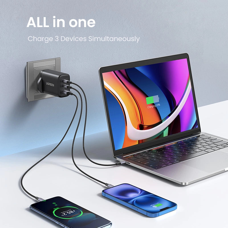 UGREEN 65W 3-Port (1A+2C) Fast Charger UK version – CD275 – 55333 – 1 Year Warranty