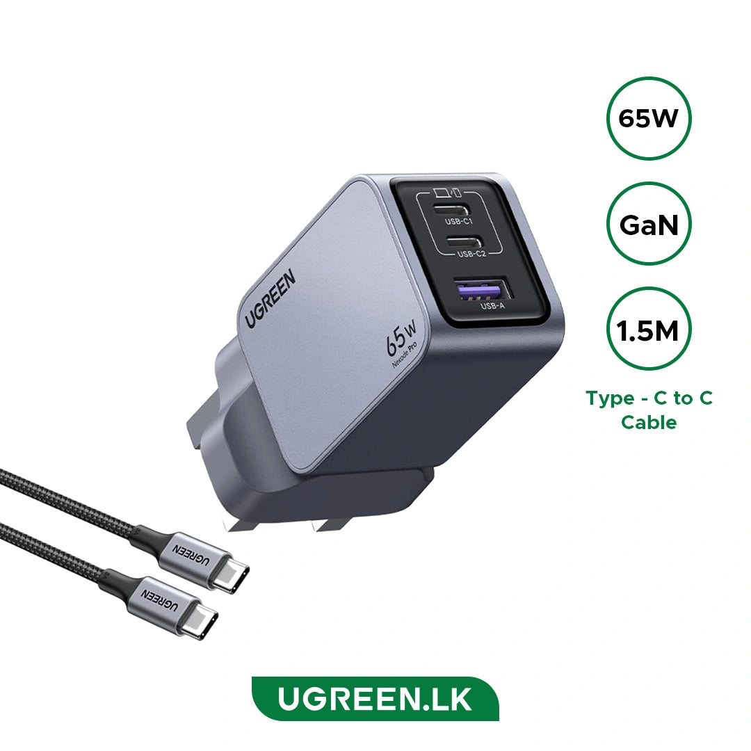 UGREEN 65W Nexode Pro GaN Fast Charging Adapter With Type-c to Type-c Cable – X755 – 25872 – 1 Year Warranty