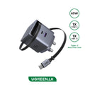UGREEN 65W Nexode Pro GaN (USB-A*1 + Type-C*1) Fast Charger with Retractable Cable – X615 – 65826 – 1 Year Warranty