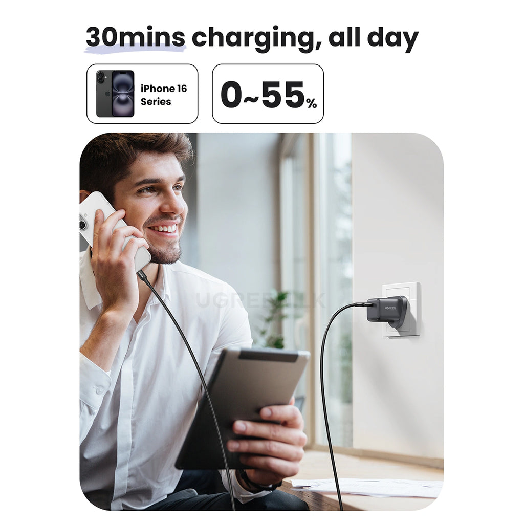 UGREEN 30W Type-C GaN Fast Charger UK with Type-C Cable – X513 – 75958 – 1 Year Warranty