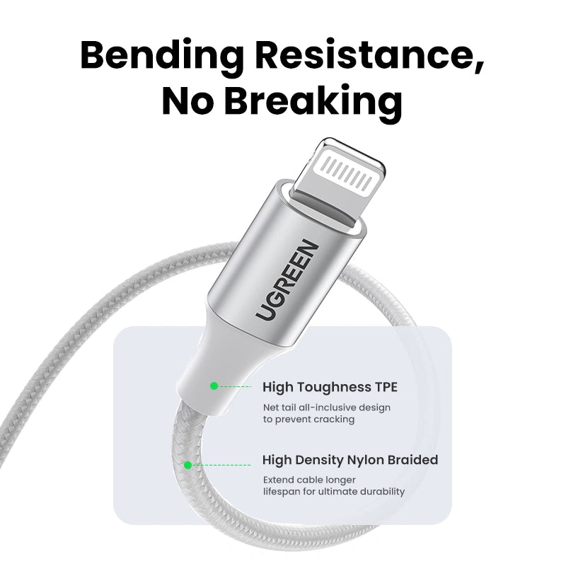 UGREEN 1 Meter MFI Certified USB – A to Lightning Nylon Braided Alu Case Cable – US199 – 60161 – 1 Year Warranty