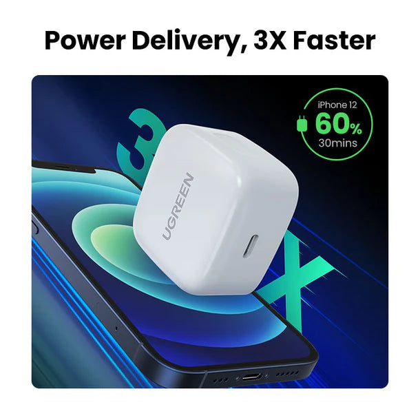 UGREEN 20W Type-C GaN Fast Charging Adapter UK (White)- CD137 – 60451 – 1 Year Warranty